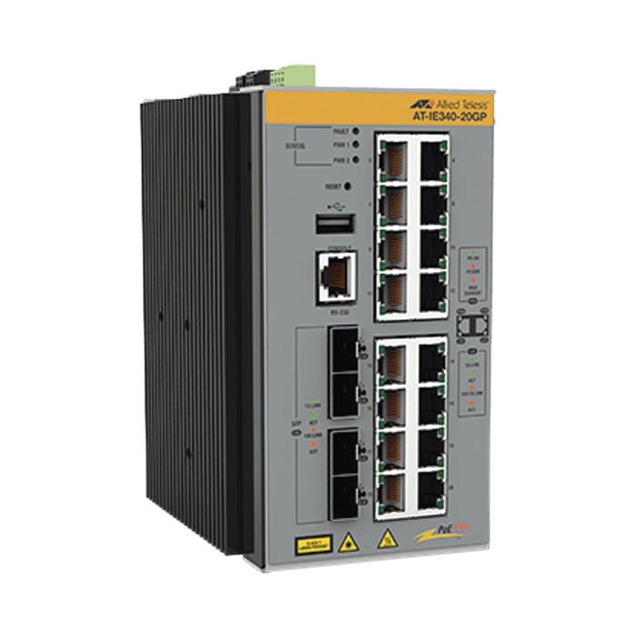 SWITCH INDUSTRIAL ADMINISTRABLE CAPA 3 DE 16 X 10/100/1000 MBPS + 4 PUERTOS SFP, 240 W.-Networking-ALLIED TELESIS-AT-IE340-20GP-80-Bsai Seguridad & Controles