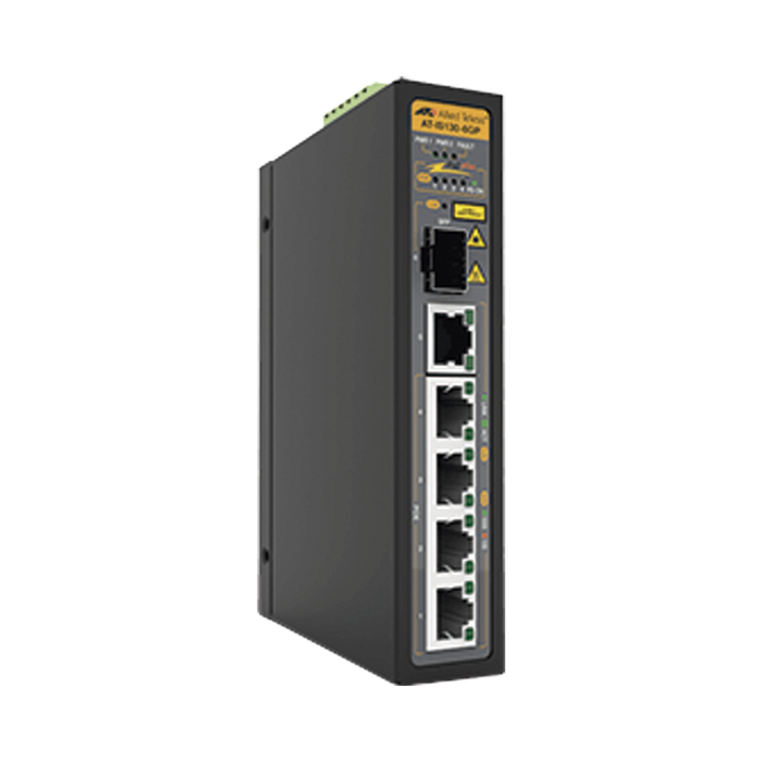 SWITCH INDUSTRIAL POE+ NO ADMINISTRABLE DE 5 PUERTOS 10/100/1000 MBPS (4 PUERTOS SON POE+) + 1 PUERTOS SFP, 90 W-Switches PoE-ALLIED TELESIS-AT-IS130-6GP-80-Bsai Seguridad & Controles