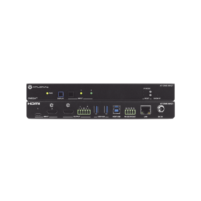 OMEGA 4K/UHD SWITCH DE DOS ENTRADAS PARA HDMI Y USB-C CON CONCENTRADOR USB-VoIP - Telefonía IP - Videoconferencia-ATLONA-AT-OME-MH21-Bsai Seguridad & Controles