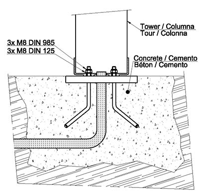 BASE DE FIJACIÓN EN CONCRETO/CEMENTO PARA SUJECIÓN EXTRA EN TERRENOS NO UNIFORMES, CON DIFICULTADES O POCO COMPACTOS. VÁLIDA PARA MODELOS MB-Detectores / Sensores-BUNKER SEGURIDAD-Bsai Seguridad & Controles
