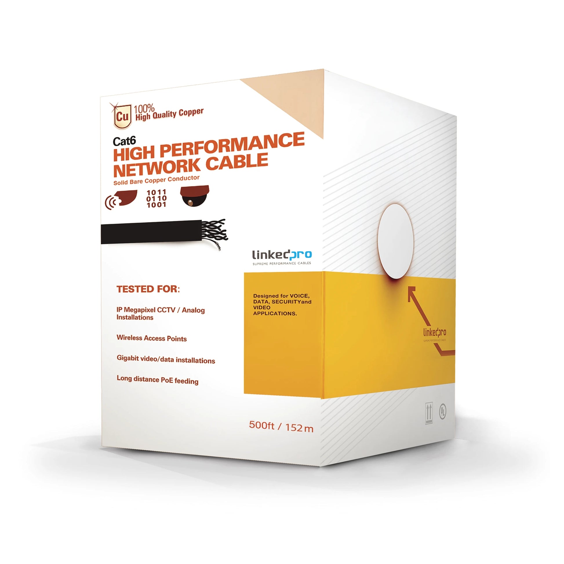 BOBINA DE CABLE DE 152.5 METROS CAT6+ CALIBRE 23 ALTO DESEMPEÑO, SUPER FLEXIBLE, UL, COLOR AZUL, PARA APLICACIONES DE CCTV, HD, Y REDES DE DATOS. USO INTERIOR.-Cableado-LINKEDPRO BY EPCOM-Bsai Seguridad & Controles