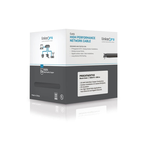 BOBINA DE CABLE DE 305 METROS CAT6+ CALIBRE 23 EXTERIOR BLINDADO TIPO FTP PARA CLIMAS EXTREMOS, UL, COLOR NEGRO-Cableado-LINKEDPRO-Bsai Seguridad & Controles