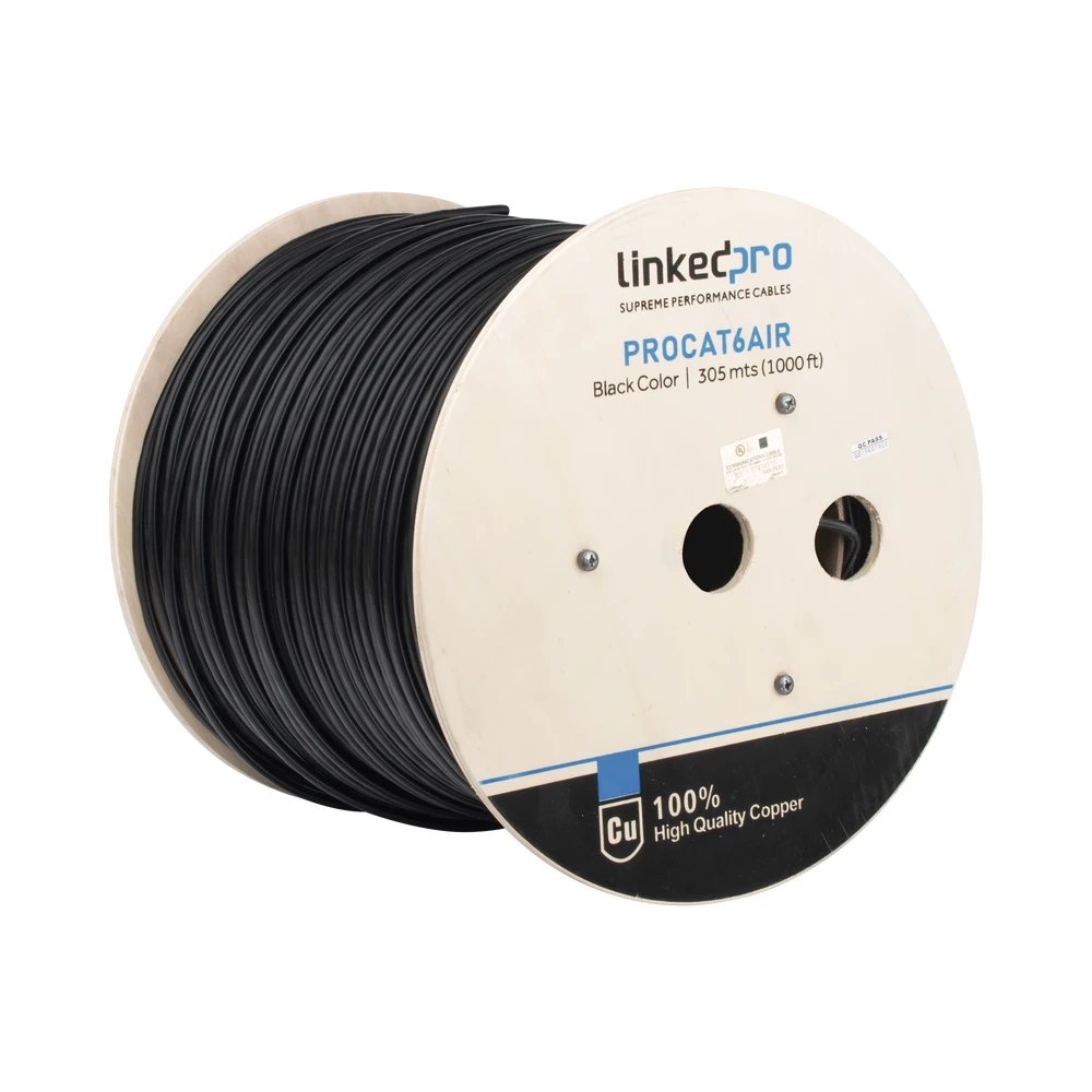 BOBINA DE CABLE FTP CON MENSAJERO DE ACERO DE 305 M CAT6+ CALIBRE 23, COLOR NEGRO, PARA APLICACIONES EN CCTV Y REDES DE DATOS / USO EN INTEMPERIE Y APLICACIONES AÉREAS-Cableado-LINKEDPRO BY EPCOM-Bsai Seguridad & Controles