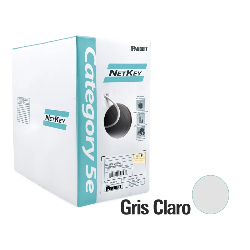BOBINA DE CABLE UTP 305 M. DE COBRE, GRIS CLARO, CATEGORÍA 5E (24 AWG), RISER (CMR), DE 4 PARES-Cableado-PANDUIT-Bsai Seguridad & Controles
