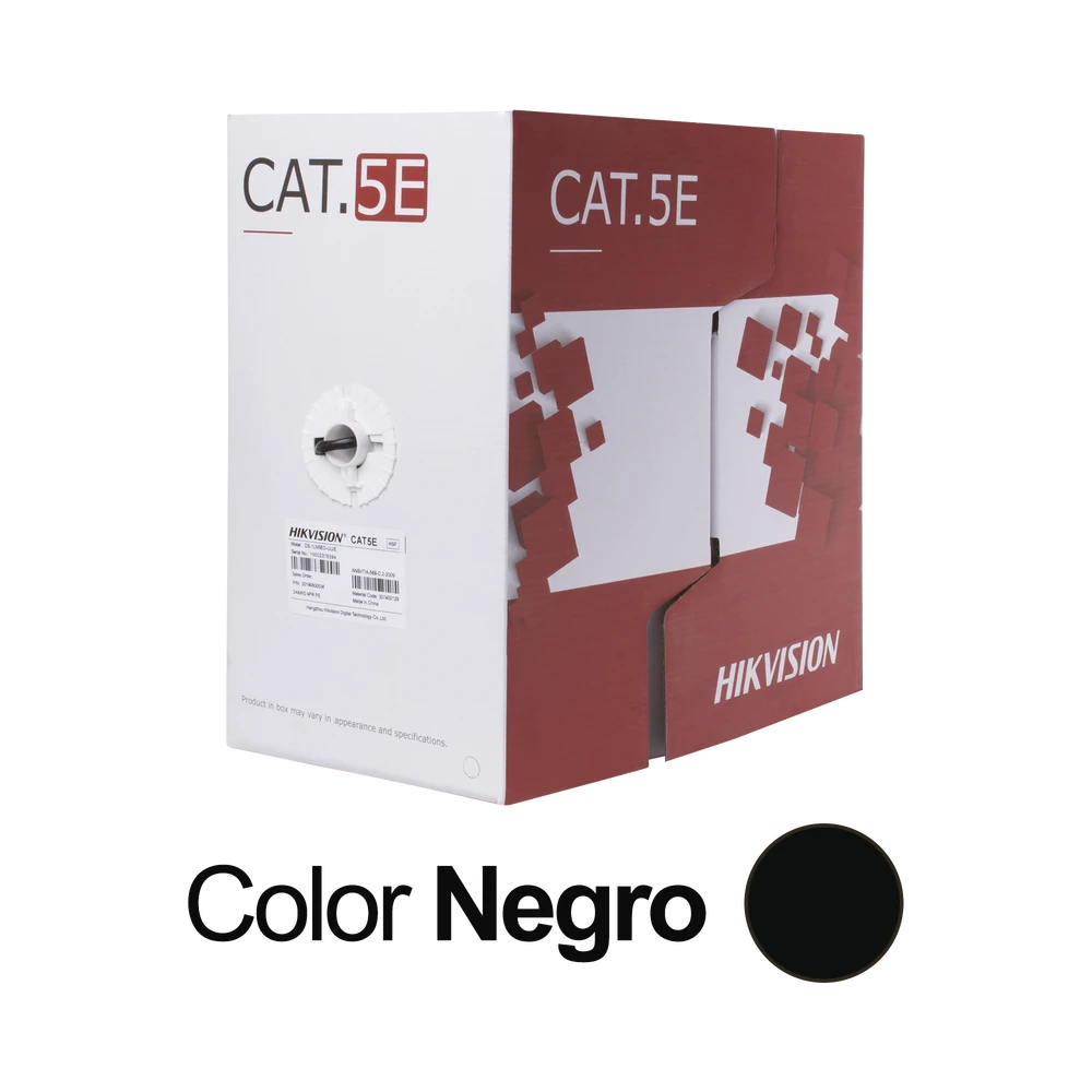 BOBINA DE CABLE UTP 305 M., CAT5E (24 AWG), COLOR NEGRO, PE, USO EN EXTERIOR, 100% COBRE, PARA APLICACIONES DE CCTV, REDES DE DATOS Y ENLACES INALÁMBRICOS-Cableado-HIKVISION-Bsai Seguridad & Controles