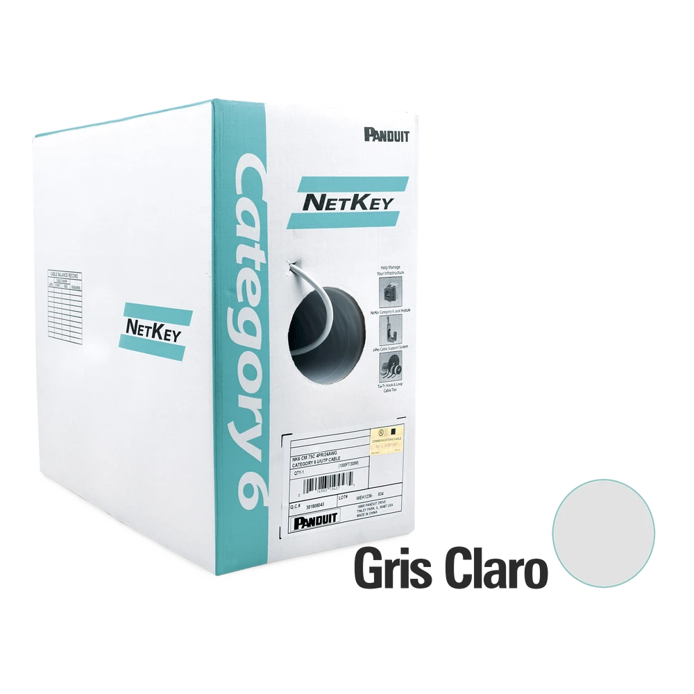 BOBINA DE CABLE UTP DE 305 M. DE COBRE, GRIS CLARO, CATEGORÍA 6 (24 AWG), 1000MBPS, RISER (CMR), DE 4 PARES-Cableado-PANDUIT-Bsai Seguridad & Controles