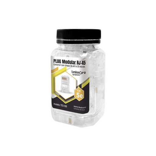 BOTE CON 100 PIEZAS DE PLUG MODULAR RJ45 CAT5E SIN BLINDAJE, CHAPADO DE ORO A 30 MICRAS PARA DURABILIDAD EXTREMA-Jacks / Plugs-LINKEDPRO-Bsai Seguridad & Controles