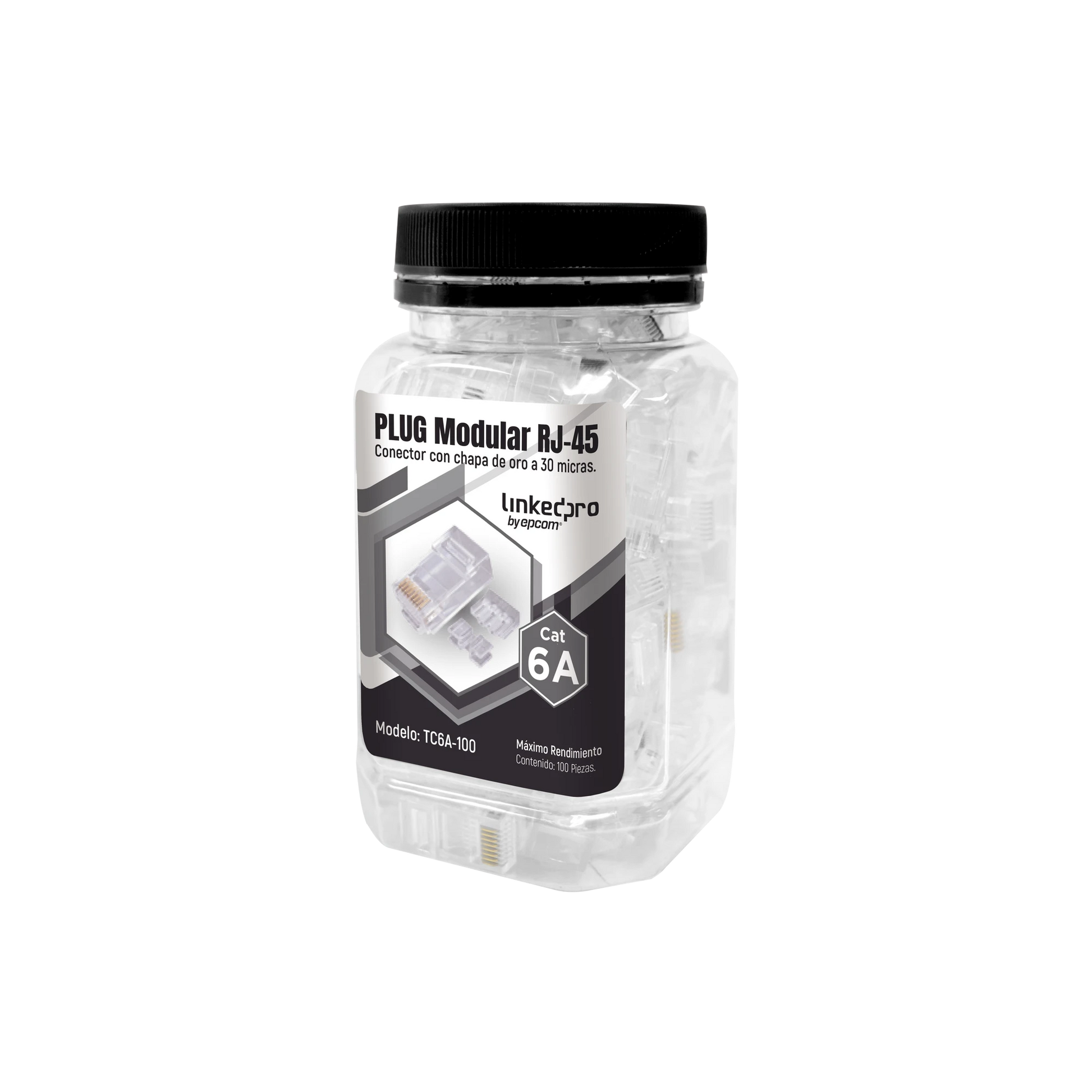 BOTE CON 100 PIEZAS DE PLUG MODULAR RJ45 CAT6A CHAPADO DE ORO A 30 MICRAS PARA DURABILIDAD EXTREMA-Jacks / Plugs-LINKEDPRO BY EPCOM-Bsai Seguridad & Controles