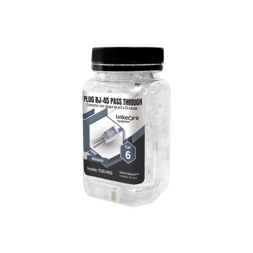 BOTE CON 100 PLUGS PASS THROUGH RJ45 CAT6 BLINDADO CHAPADO DE ORO A 30 MICRAS PARA DURABILIDAD EXTREMA-Jacks / Plugs-LINKEDPRO-Bsai Seguridad & Controles