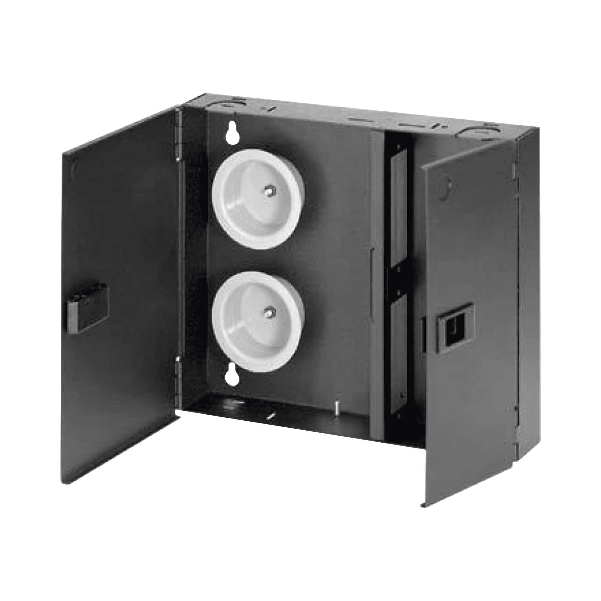CAJA DE CONEXION DE FIBRA OPTICA, PARA MONTAJE EN PARED, ACEPTA 2 PLACAS FAP O FMP, HASTA 48 FIBRAS, COLOR NEGRO-Distribuidores de Fibra Optica-PANDUIT-Bsai Seguridad & Controles