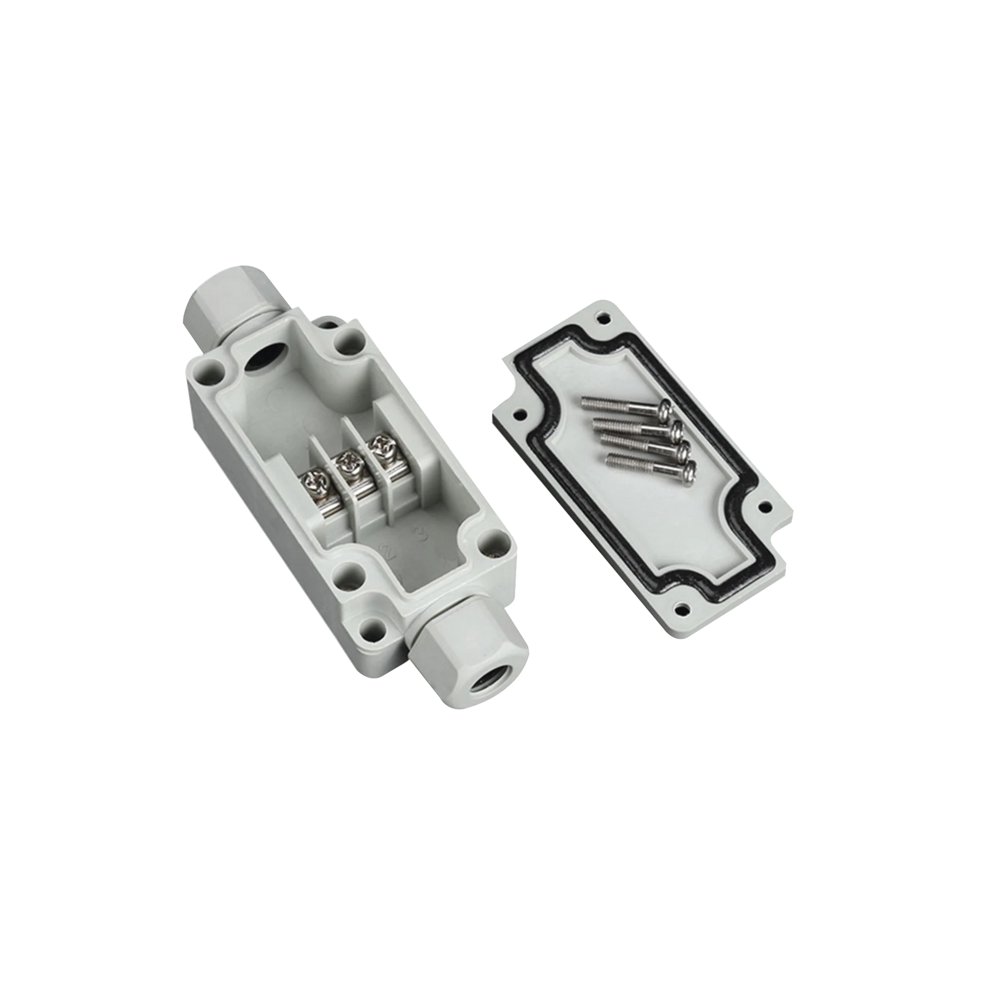 CAJA DE CONEXIÓN EXTERIOR CON TERMINALES INTERMEDIAS PARA 3 LÍNEAS (TORNILLO SIMPLE). INCLUYE GLÁNDULAS.-Gabinetes para Exterior-PRECISION-Bsai Seguridad & Controles