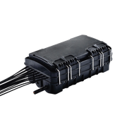 CAJA DE DISTRIBUCIÓN DE FIBRA OPTICA PARA 24 EMPALMES, CON 16 ACOPLADORES SC/APC SIMPLEX, EXTERIOR IP65, COLOR NEGRO-Distribuidores de Fibra Optica-FIBERHOME-Bsai Seguridad & Controles