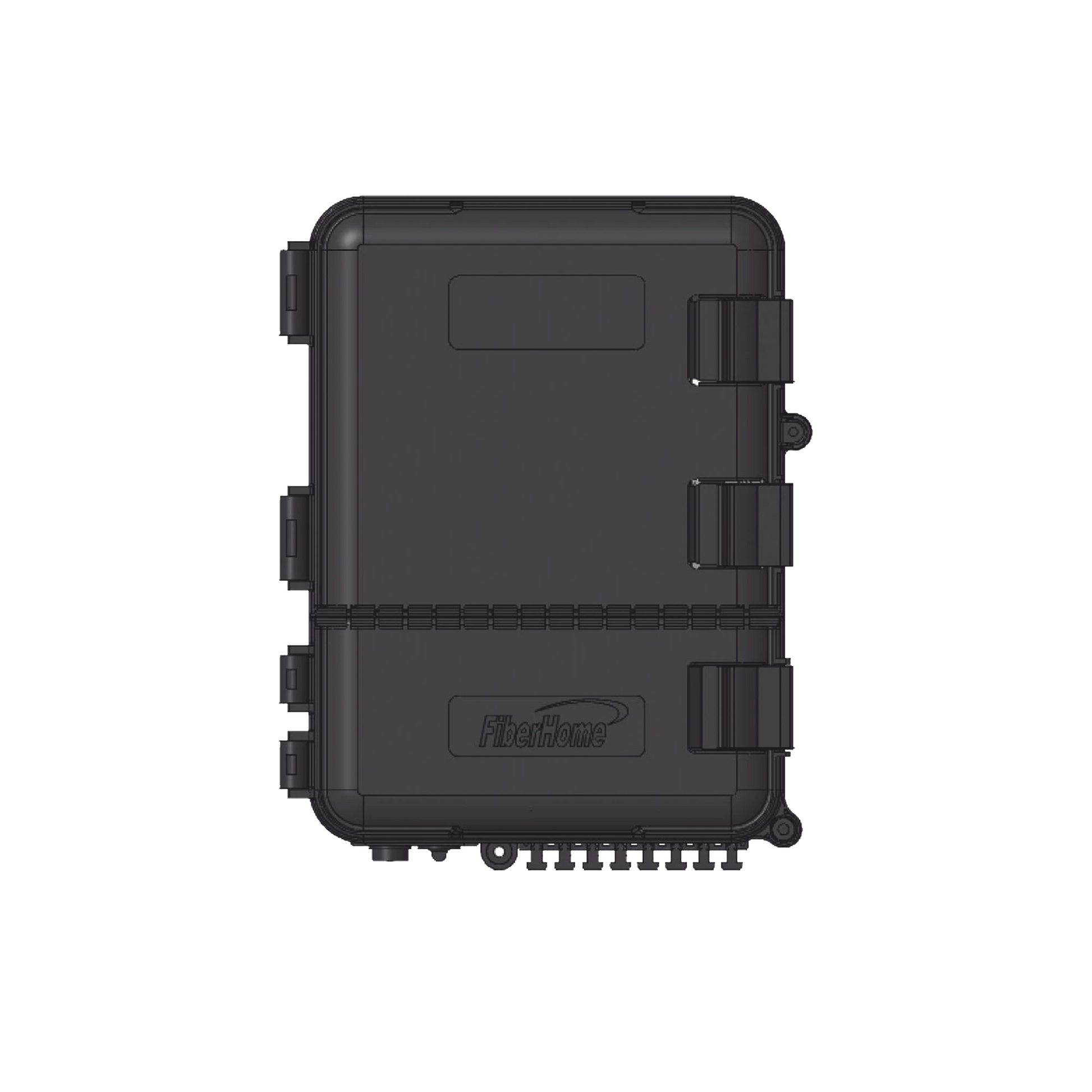 CAJA DE DISTRIBUCIÓN DE FIBRA OPTICA PARA 24 EMPALMES, CON 8 ACOPLADORES SC/APC SIMPLEX, EXTERIOR IP55, COLOR NEGRO-Distribuidores de Fibra Optica-FIBERHOME-Bsai Seguridad & Controles