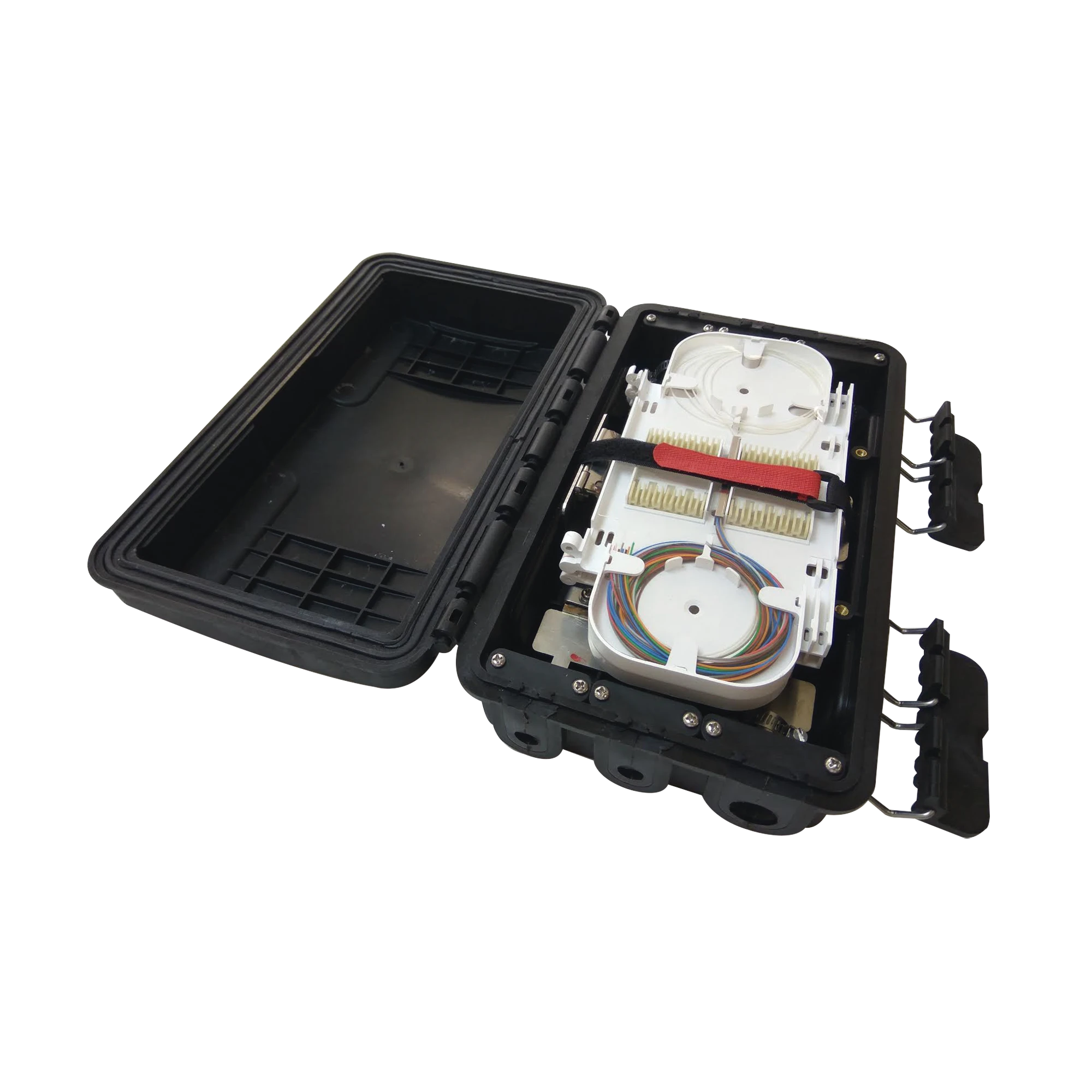 CAJA DE DISTRIBUCIÓN DE FIBRA OPTICA, HASTA 96 EMPALMES, EXTERIOR IP65, COLOR NEGRO-Distribuidores de Fibra Optica-FIBERHOME-Bsai Seguridad & Controles