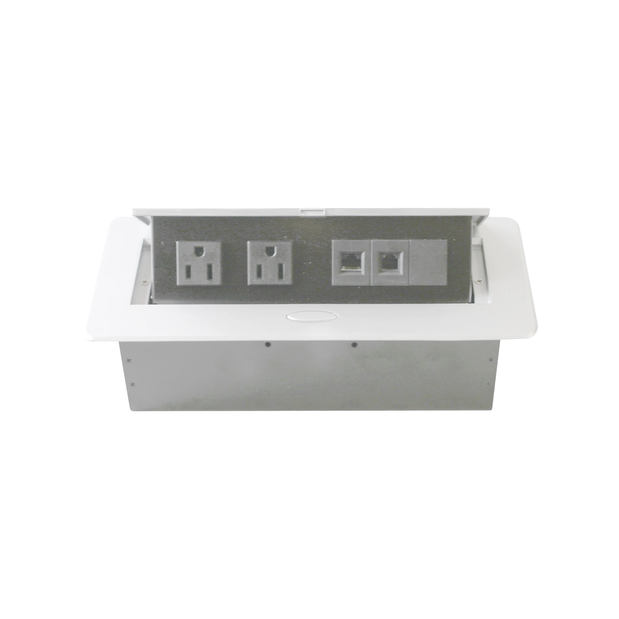 CAJA HORIZONTAL DE ESCRITORIO, CON CONECTOR RJ45 CAT5E, RJ11, 2 CONTACTOS DE 125V (11000-73201)-Cajas Superficiales-THORSMAN-Bsai Seguridad & Controles