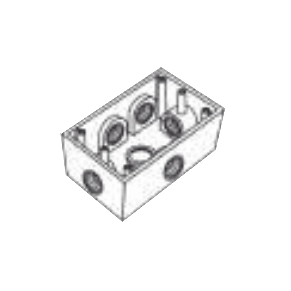 CAJA RECTANGULAR DE 1/2" ( 12.7 MM) TIPO RR, CON SEIS BOCAS A PRUEBA DE INTEMPERIE.-Tuberia Metalica-RAWELT-Bsai Seguridad & Controles