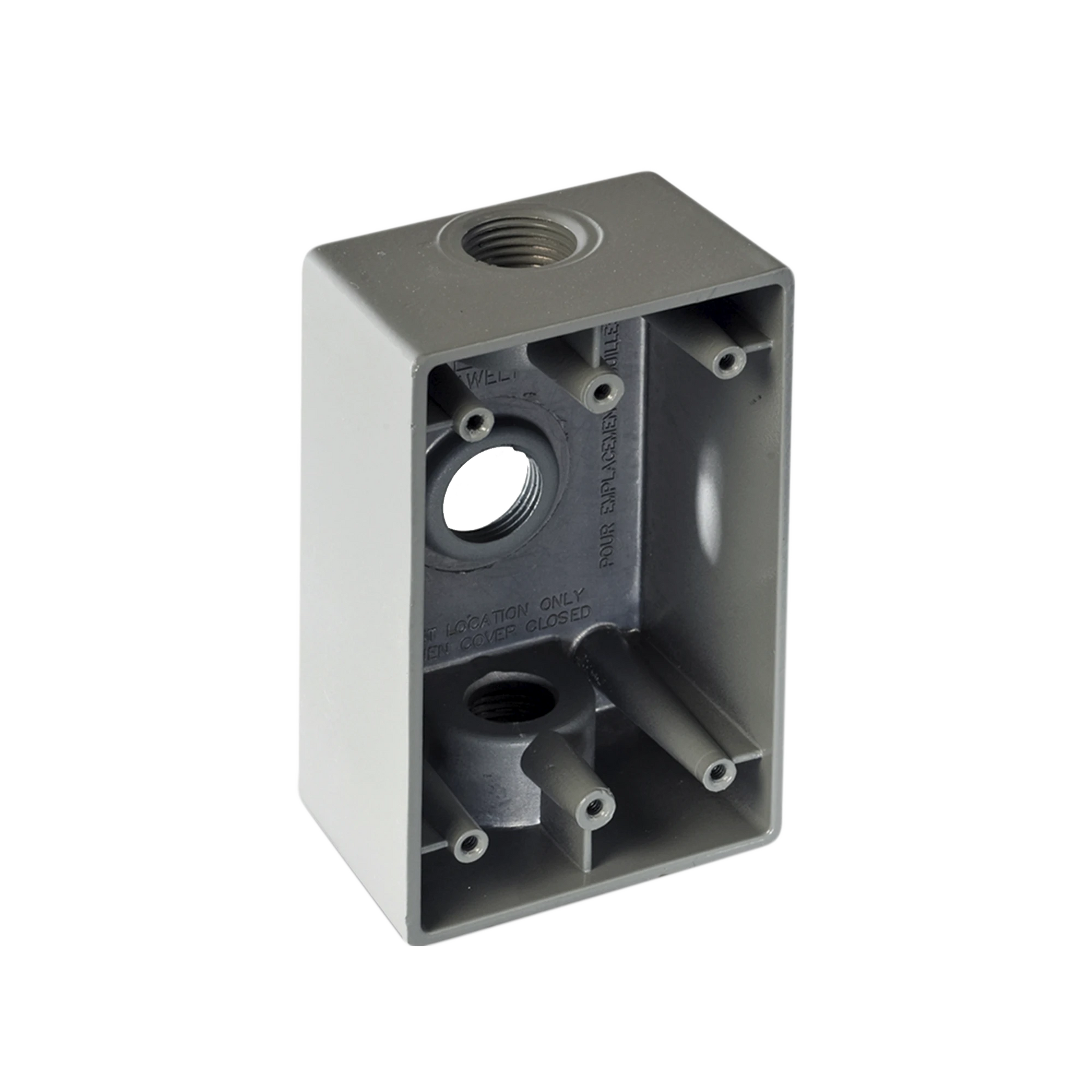 CAJA RECTANGULAR DE 3/4" ( 19.05MM) TIPO RR, CON TRES BOCAS A PRUEBA DE INTEMPERIE.-Tuberia Metalica-RAWELT-Bsai Seguridad & Controles