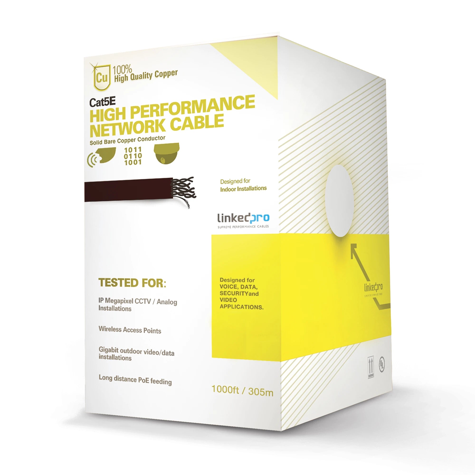 CARRETE CAT5E TIPO UTP DE ALTO RENDIMIENTO DE 1000 M ( 3280 FT ) ETL, UL, GARANTÍA DE 25 AÑOS, COLOR GRIS, PARA APLICACIONES EN CCTV Y REDES DE DATOS. USO INTERIOR.-Cableado-LINKEDPRO-Bsai Seguridad & Controles