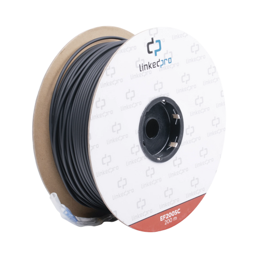 CARRETE DE FIBRA OPTICA MONOMODO CON CONECTORES SC-SC DUPLEX, REFORZADA CON KEVLAR, DE 200 METROS-Cable de Fibra Optica-LINKEDPRO-Bsai Seguridad & Controles