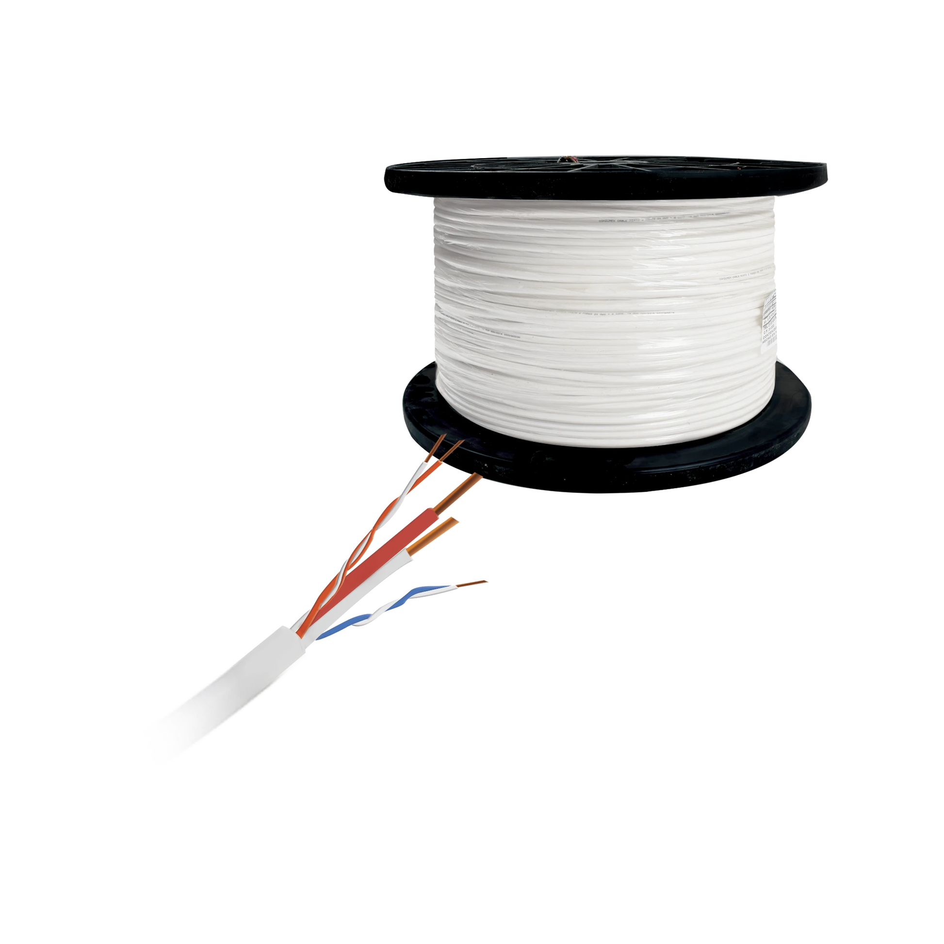 CARRETE DE ( 500 FT ), 152 M, 2 PARES CAT5E, + 1 PAR CALIBRE 16 PARA ALIMENTACIÓN, DE COLOR BLANCO, PARA APLICACIONES DE DOMOS PTZ A DISTANCIAS LARGAS , USO INTERIOR.-Cableado-CONDUMEX-Bsai Seguridad & Controles