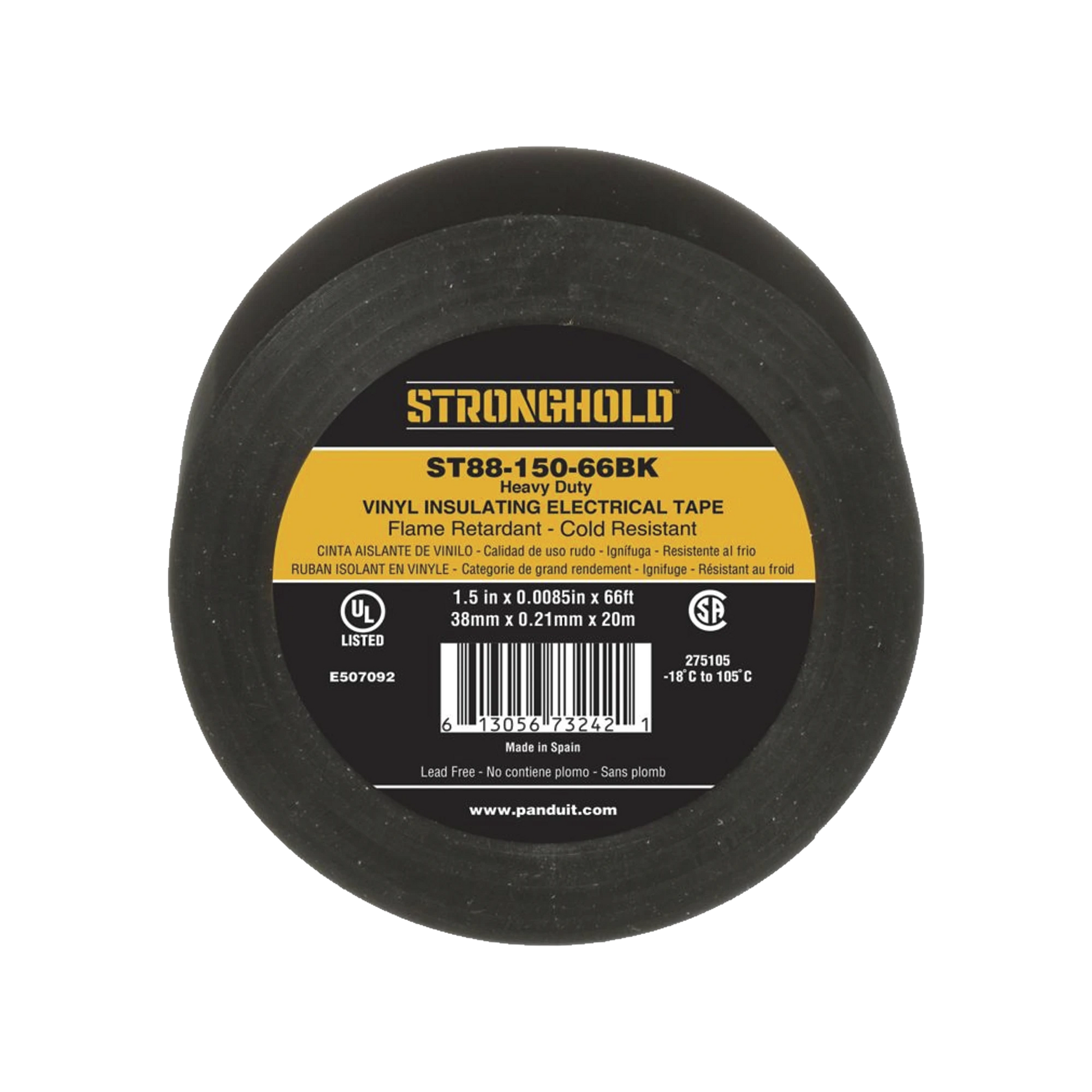 CINTA ELECTRICA PARA AISLAR, DE PVC, TRABAJO PESADO, GROSOR DE 0.21 MM (8.5 MIL), ANCHO DE 38 MM, Y 20 M DE LARGO, USO INTERIOR/EXTERIOR, COLOR NEGRO-Fijacion-PANDUIT-Bsai Seguridad & Controles