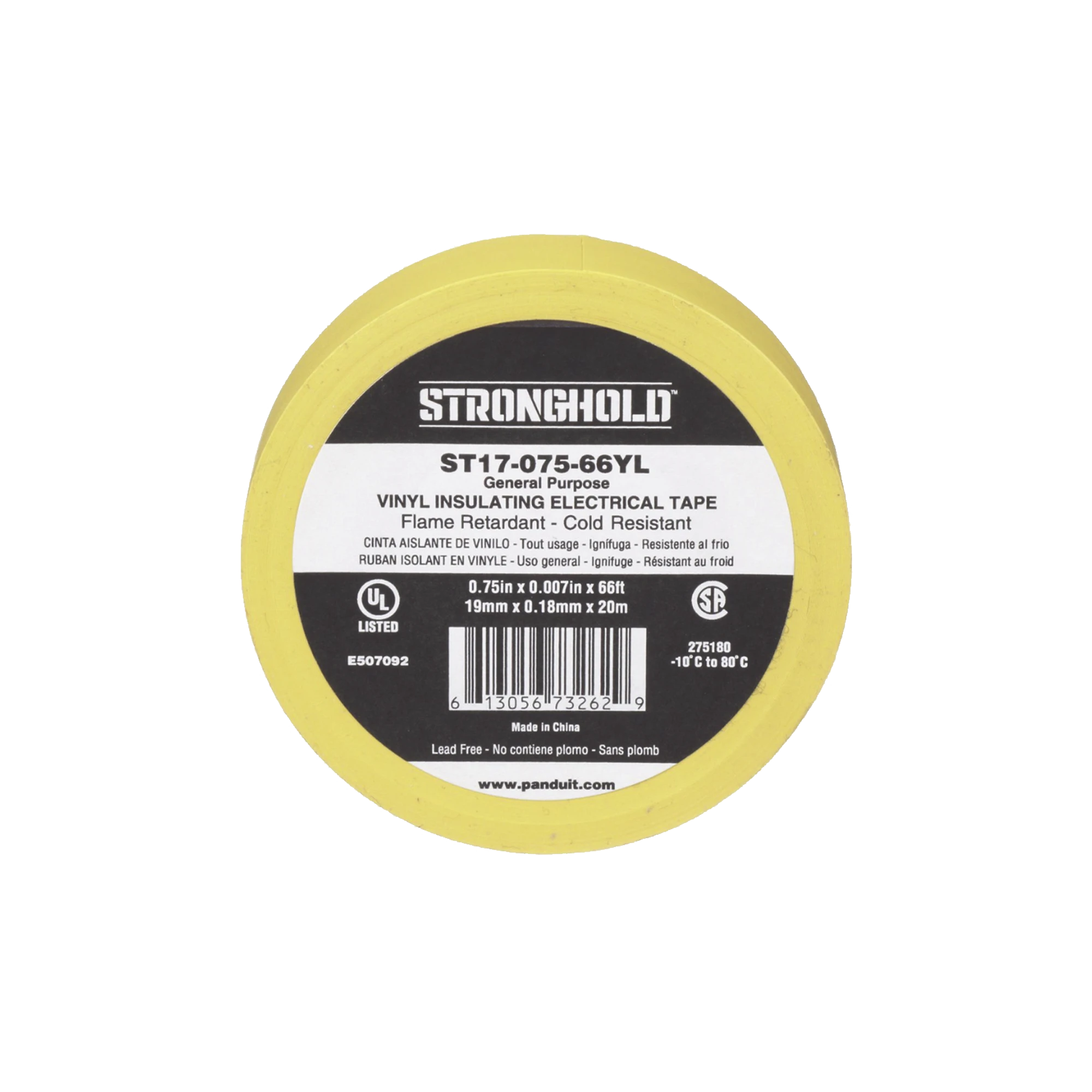 CINTA ELECTRICA PARA AISLAR, DE PVC, USO GENERAL, GROSOR DE 0.18MM (7 MIL), ANCHO DE 19MM, Y 20.12M DE LARGO, COLOR AMARILLO-Fijacion-PANDUIT-Bsai Seguridad & Controles