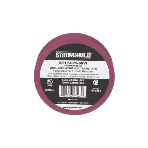 CINTA ELECTRICA PARA AISLAR, DE PVC, USO GENERAL, GROSOR DE 0.18MM (7 MIL), ANCHO DE 19MM, Y 20.12M DE LARGO, COLOR VIOLETA-Fijacion-PANDUIT-Bsai Seguridad & Controles