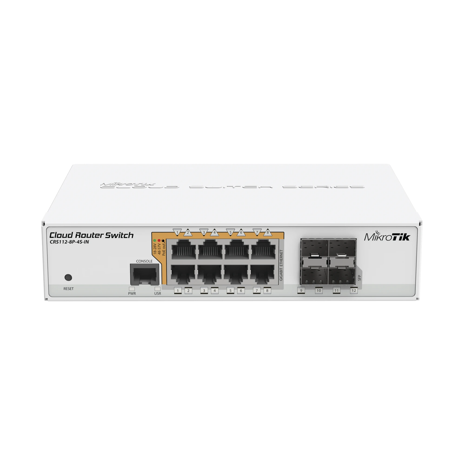 CLOUD ROUTER SWITCH ADMINISTRABLE L3, 8 PUERTOS 10/100/1000 MBPS C/POE PASIVO O 802.3AF/AT, 4 PUERTOS SFP-Switches PoE-MIKROTIK-Bsai Seguridad & Controles