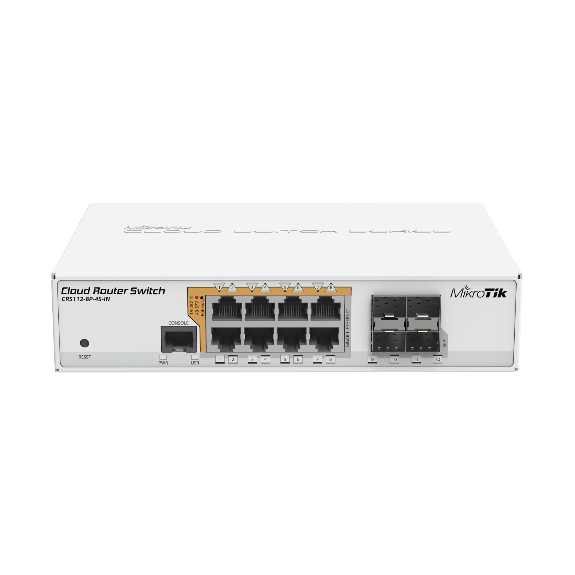 CLOUD ROUTER SWITCH ADMINISTRABLE L3, 8 PUERTOS 10/100/1000 MBPS C/POE PASIVO O 802.3AF/AT, 4 PUERTOS SFP-Switches PoE-MIKROTIK-Bsai Seguridad & Controles