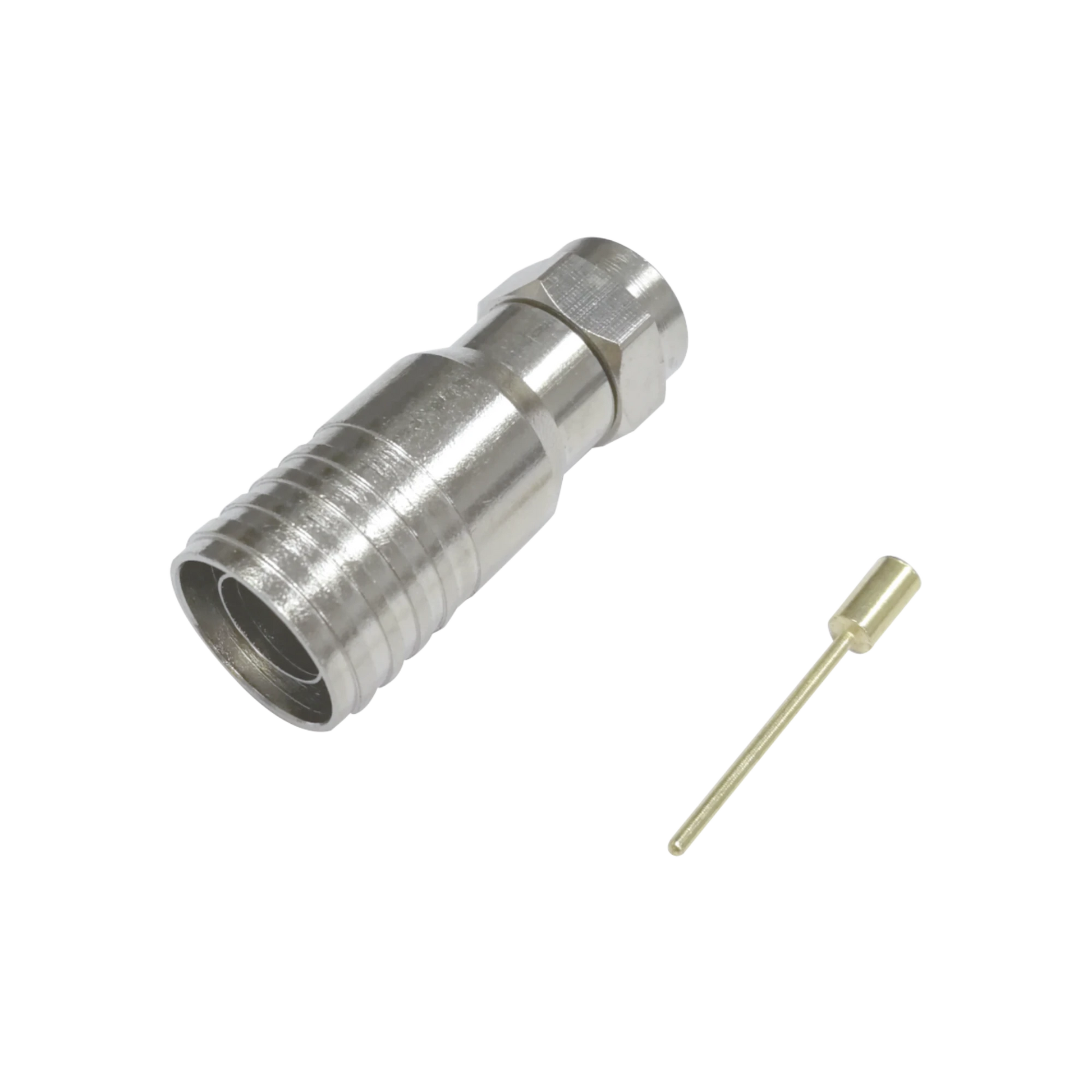 CONECTOR F MACHO (75 OHM), DE ANILLO PLEGABLE PARA INSTALAR EN CABLES RG-11, BRONCE NIQUELADO.-Cableado-EPCOM TITANIUM-Bsai Seguridad & Controles