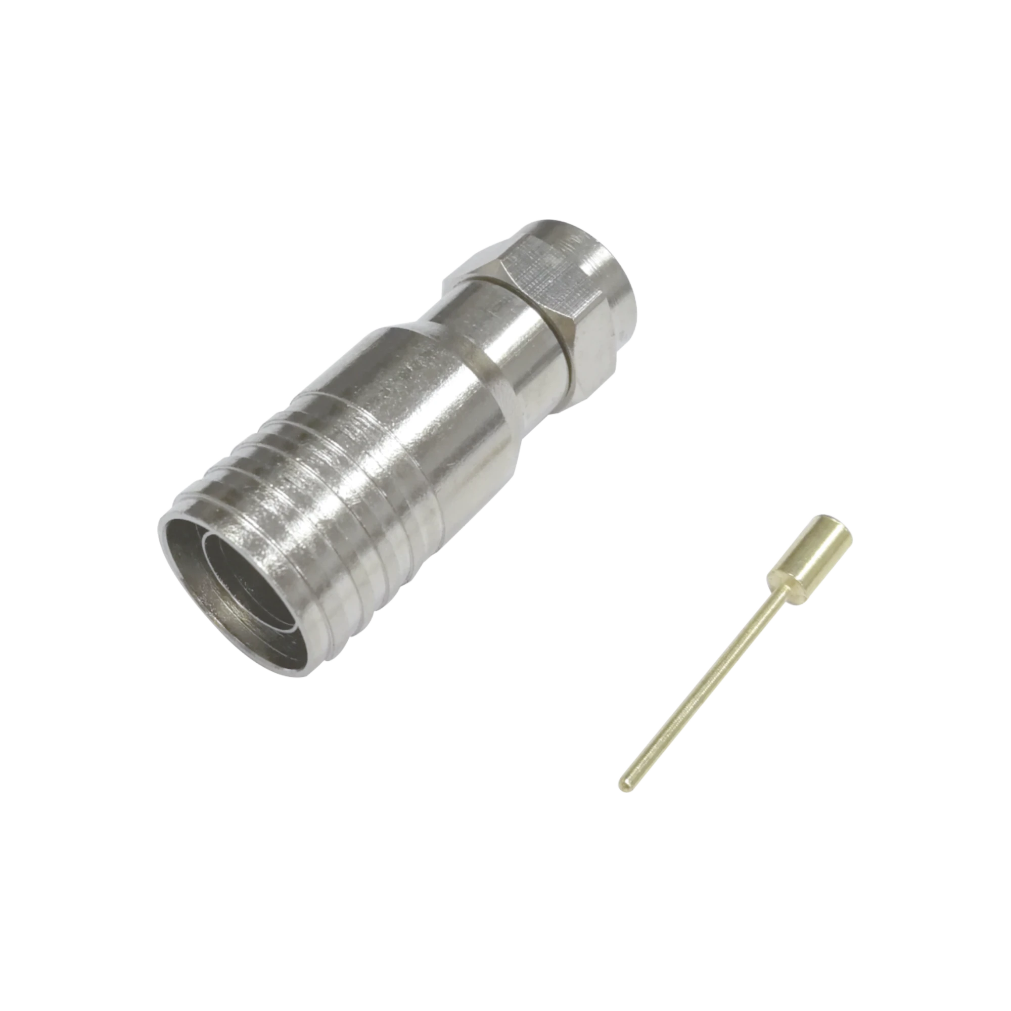 CONECTOR F MACHO (75 OHM), DE ANILLO PLEGABLE PARA INSTALAR EN CABLES RG-11, BRONCE NIQUELADO.-Cableado-EPCOM TITANIUM-Bsai Seguridad & Controles