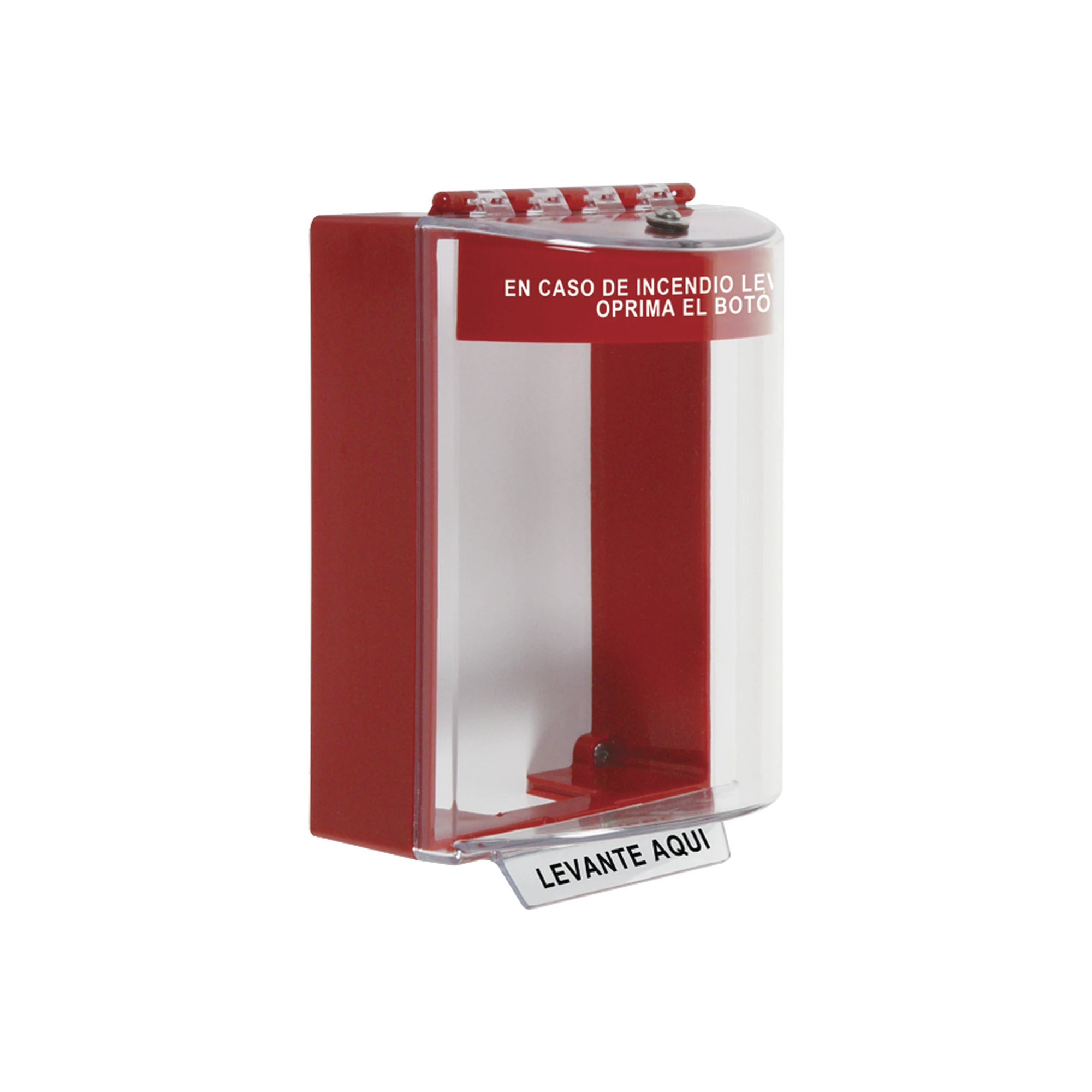CUBIERTA UNIVERSAL TRANSPARENTE CON ESPACIADOR, TEXTO DE INCENDIO EN ESPAÑOL-Dispositivos Convencionales-STI-Bsai Seguridad & Controles