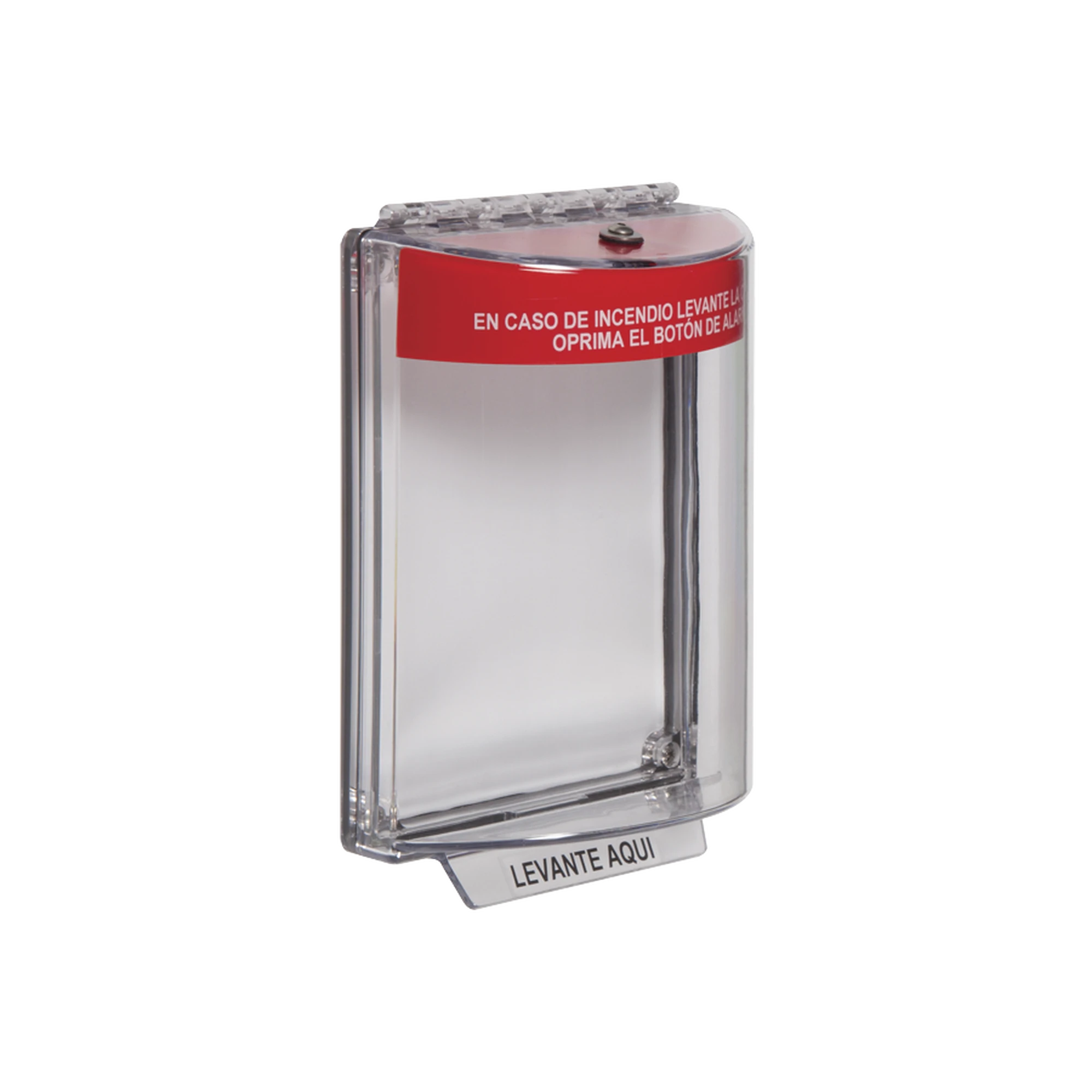 CUBIERTA UNIVERSAL TRANSPARENTE CON SIRENA, TEXTO DE INCENDIO EN ESPAÑOL-Dispositivos Convencionales-STI-Bsai Seguridad & Controles