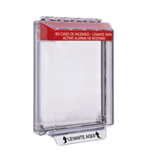 CUBIERTA UNIVERSAL TRANSPARENTE DE BAJO PERFIL Y TEXTO DE INCENDIO EN ESPAÑOL-Sirenas y Estrobos-STI-Bsai Seguridad & Controles