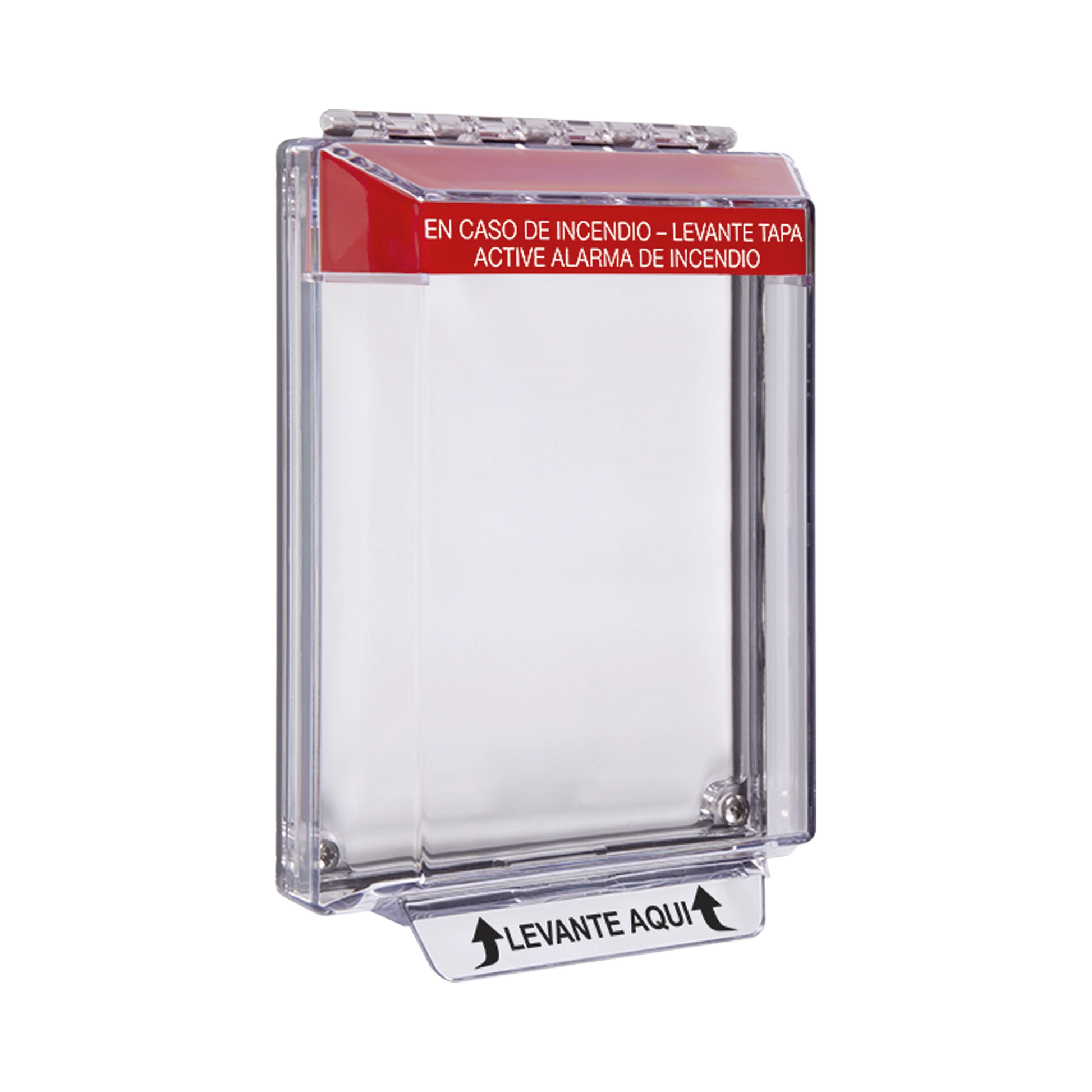 CUBIERTA UNIVERSAL TRANSPARENTE, DE BAJO PERFIL, TEXTO DE INCENDIO EN ESPAÑOL, NOTIFICACIÓN AUDIBLE Y VISIBLE-Sirenas y Estrobos-STI-Bsai Seguridad & Controles