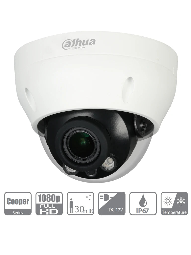 DAHUA COOPER D3A21-VF - CAMARA DOMO 1080P/ LENTE VARIFOCAL DE 2.7 A 12MM/ IR DE 30 MTS/ IP67/ DWDR/ BLC/ HCL-Domo-DAHUA-Bsai Seguridad & Controles