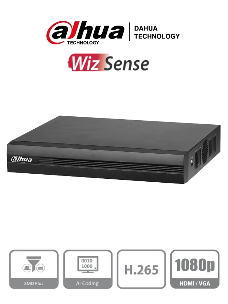 DAHUA DH-XVR1B16-I - DVR DE 16 CANALES 1080P LITE/ WIZSENSE/ H.265+/ 2 CANALES IP ADICIONALES/ HASTA 18 CANALES IP/ 1 PUERTO SATA DE HASTA 6TB/ 8 CANALES SMD PLUS/ BUSQUEDA INTELIGENTE/-DVR's HD 16+ Canales-DAHUA-Bsai Seguridad & Controles