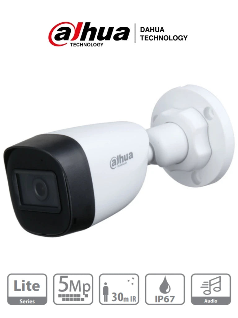 DAHUA HAC-HFW1500CN-A - CAMARA BULLET DE 5 MEGAPIXELES/ MICROFONO INTEGRADO/ LENTE DE 2.8MM/ 111 GRADOS DE APERTURA/ IR DE 30 MTS/ STARLIGHT/ IP67/ CVI/CVBS/AHD/TVI/-Bullet-DAHUA-Bsai Seguridad & Controles