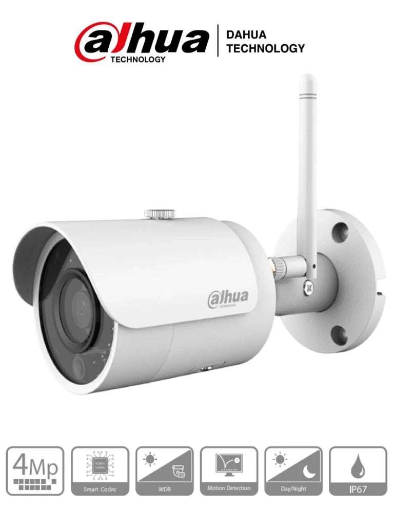 DAHUA IPC-HFW1435S-W-S2 - CAMARA IP BULLET 4 MEGAPIXELES WIFI / LENTE 2.8 MM / ANGULO DE VISION 97 GRADOS / LUZ IR 30 METROS / HLC / IP67 / ONVIF / RANURA PARA MICROSD-Cámaras IP-DAHUA-Bsai Seguridad & Controles