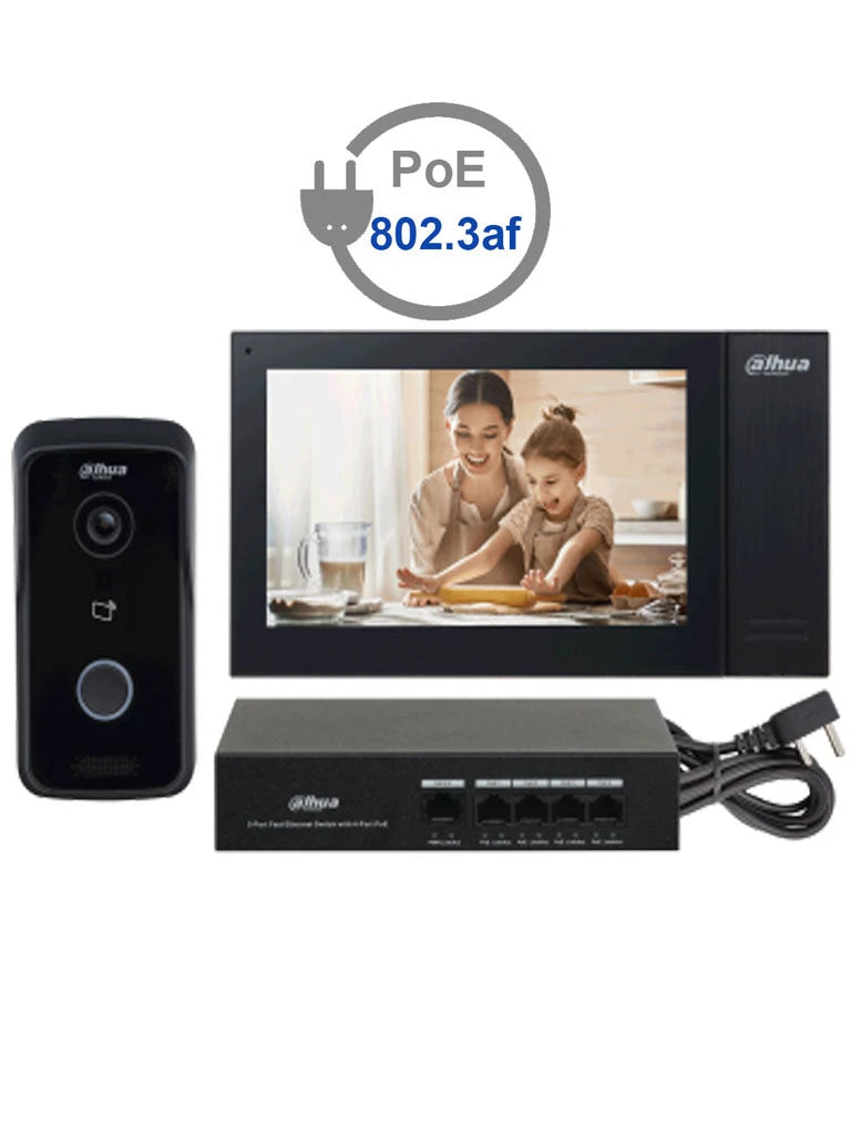 DAHUA KITKTP02 - KIT DE VIDEOPORTERO IP FRENTE DE CALLE, MONITOR Y SWITCH POE/ PANTALLA LCD TOUCH DE 7"/ CAMARA 1MP / RANURA SD / IP65 #VDPDAHUA-Kits de Videoportero-DAHUA-Bsai Seguridad & Controles