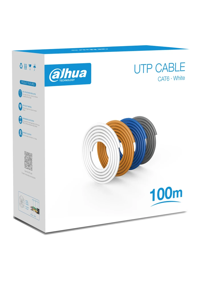 DAHUA PFM920I-6UN-C-100 - BOBINA DE 100 MTS DE CABLE UTP CAT6/ 100% COBRE/ COLOR BLANCO/ CUBIERTA RETARDANTE DE FLAMA CON CERTIFICACACIÓN ANSI/ UL CM/ IDEAL PARA VIDEO Y REDES/ #LONUEVO-Cable-DAHUA-Bsai Seguridad & Controles