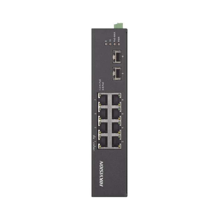 SWITCH INDUSTRIAL NO ADMINISTRABLE GIGABIT / 6 PUERTOS GIGABIT POE+ (30 W) + 2 PUERTOS GIGABIT POE++ (60 W) / 2 PUERTOS SFP / 120 W TOTAL / 48 A 57 VCD / IDEAL PARA PROYECTOS-Energía-HIKVISION-DS-3T0510HP-E/HS-Bsai Seguridad & Controles