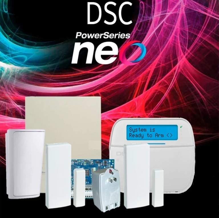 DSC NEO-RF-LCD-SB - PAQUETE NEO CON 32 ZONAS INALÁMBRICAS / PANEL HS2032/ TECLADO LCD ALFANUMÉRICO HS2LCDRF9 N / GABINETE GTVCMX003 / 2 CONTACTO MAGNETICO INALÁMBRICOS PG9303 / 1 DETECTOR DE MOVIMIENTO PG9914 / TRANSFORMADOR PTC1640U/SIN BATERÍA-Paquetes de Alarma-DSC-Bsai Seguridad & Controles