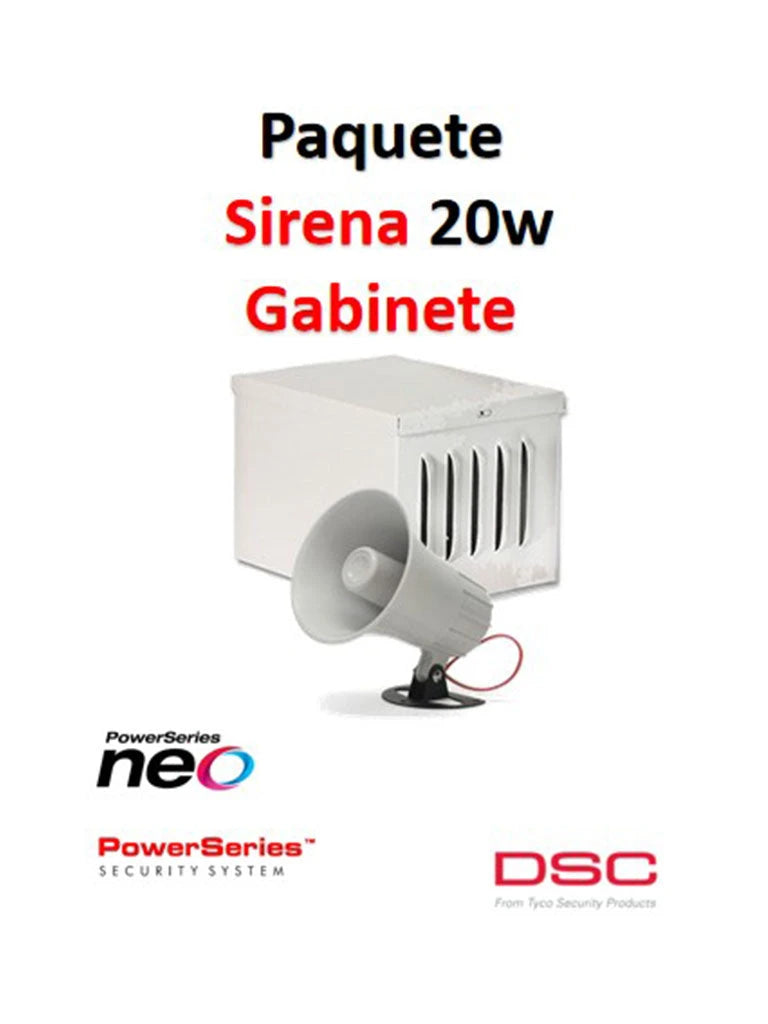 DSC S20WGPAQ - PAQUETE SIRENA EXTERIOR 20W CON GABINETE-Sirenas-DSC-Bsai Seguridad & Controles