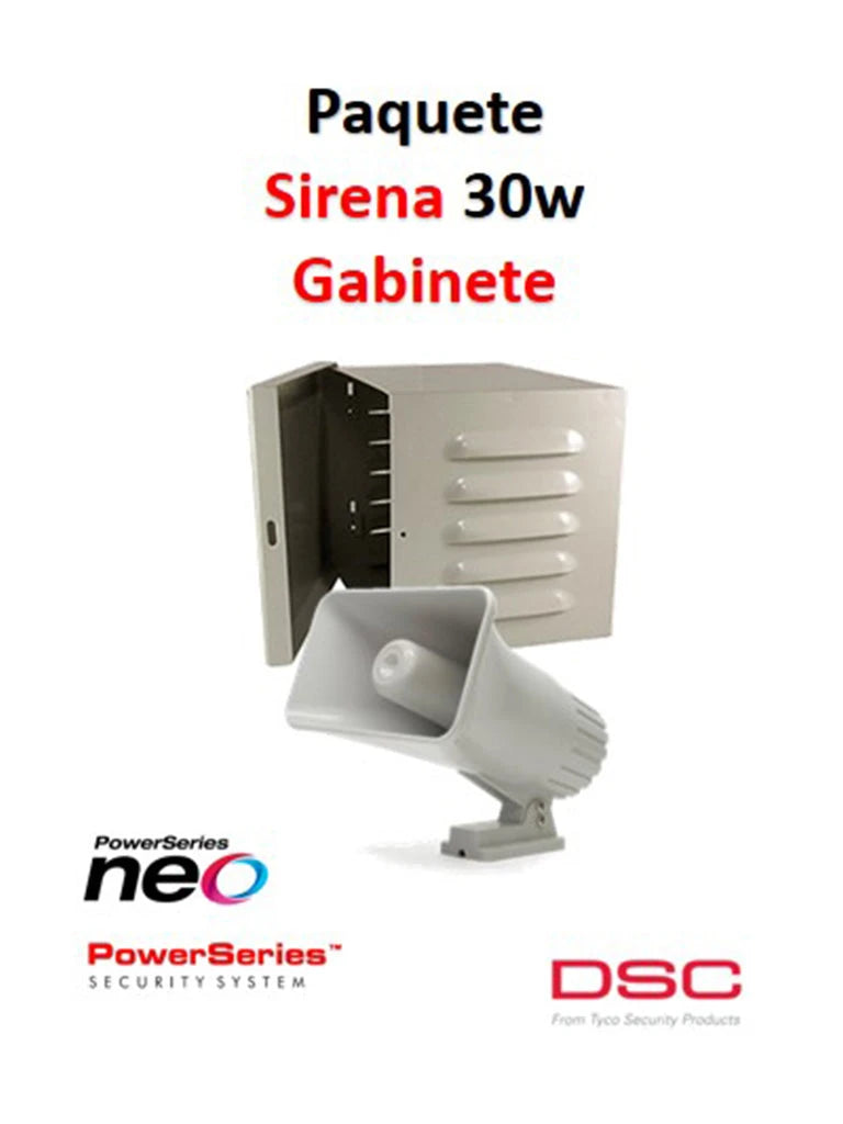 DSC S30WGPAQ - PAQUETE SIRENA EXTERIOR 30W CON GABINETE-Sirenas-DSC-Bsai Seguridad & Controles