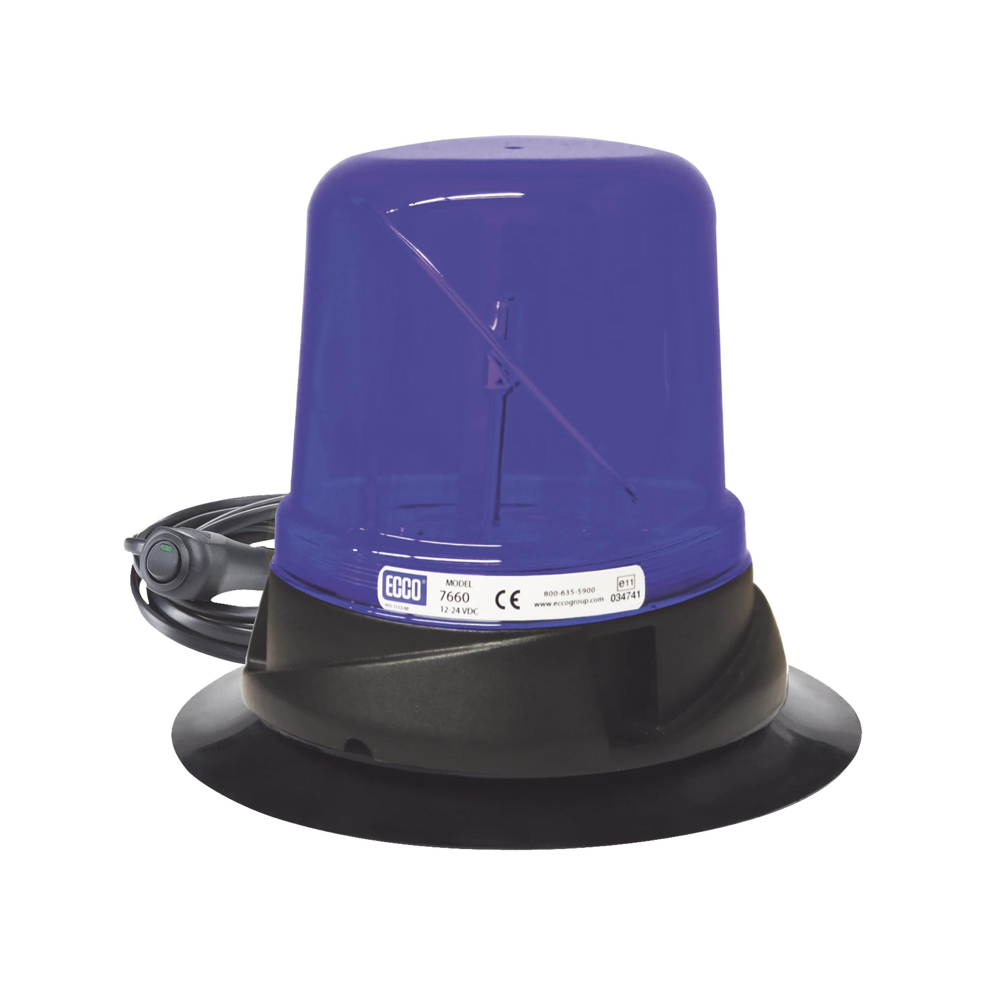 FARO HIBRIDO LED: ROTO LED, 12-24VDC, 125 RPM, MONTAJE DE VACIO-IMAN, AZUL-Estrobos/Giratorias-ECCO-Bsai Seguridad & Controles