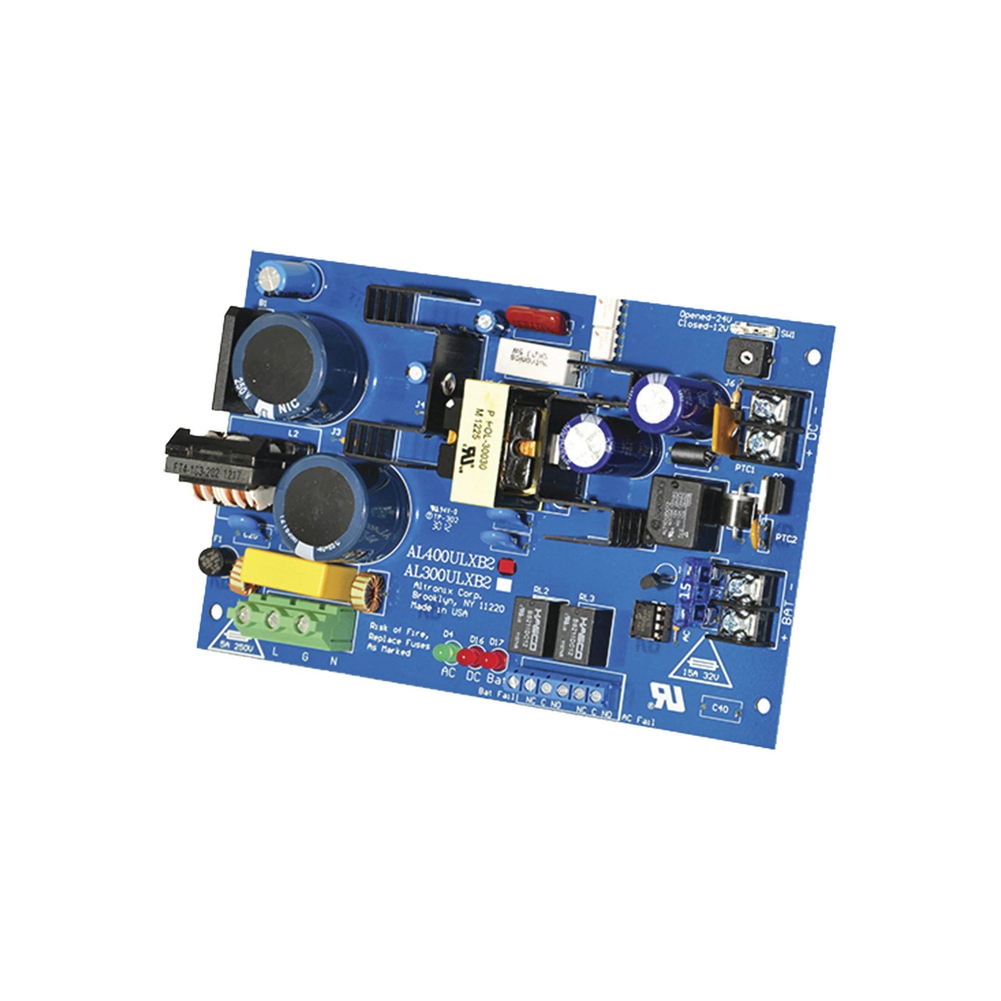 FUENTE DE ALIMENTACION TIPO TARJETA, SALIDA SELECCIONABLE DE 4 A@12 Y 24 VCD @ 3 A, CAPACIDAD DE RESPALDO, RELEY DE SUPERVISION-Fuentes de Alimentación-ALTRONIX-Bsai Seguridad & Controles