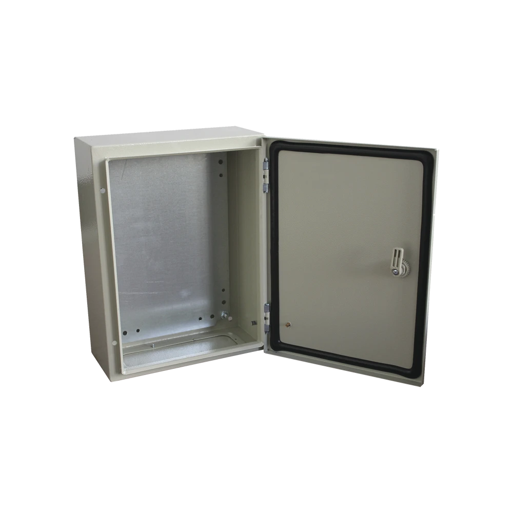 GABINETE DE ACERO IP66 USO EN INTEMPERIE (300 X 400 X 200 MM) CON PLACA TRASERA INTERIOR Y COMPUERTA INFERIOR ATORNILLABLE (INCLUYE CHAPA Y LLAVE).-Gabinetes para Exterior-PRECISION-Bsai Seguridad & Controles
