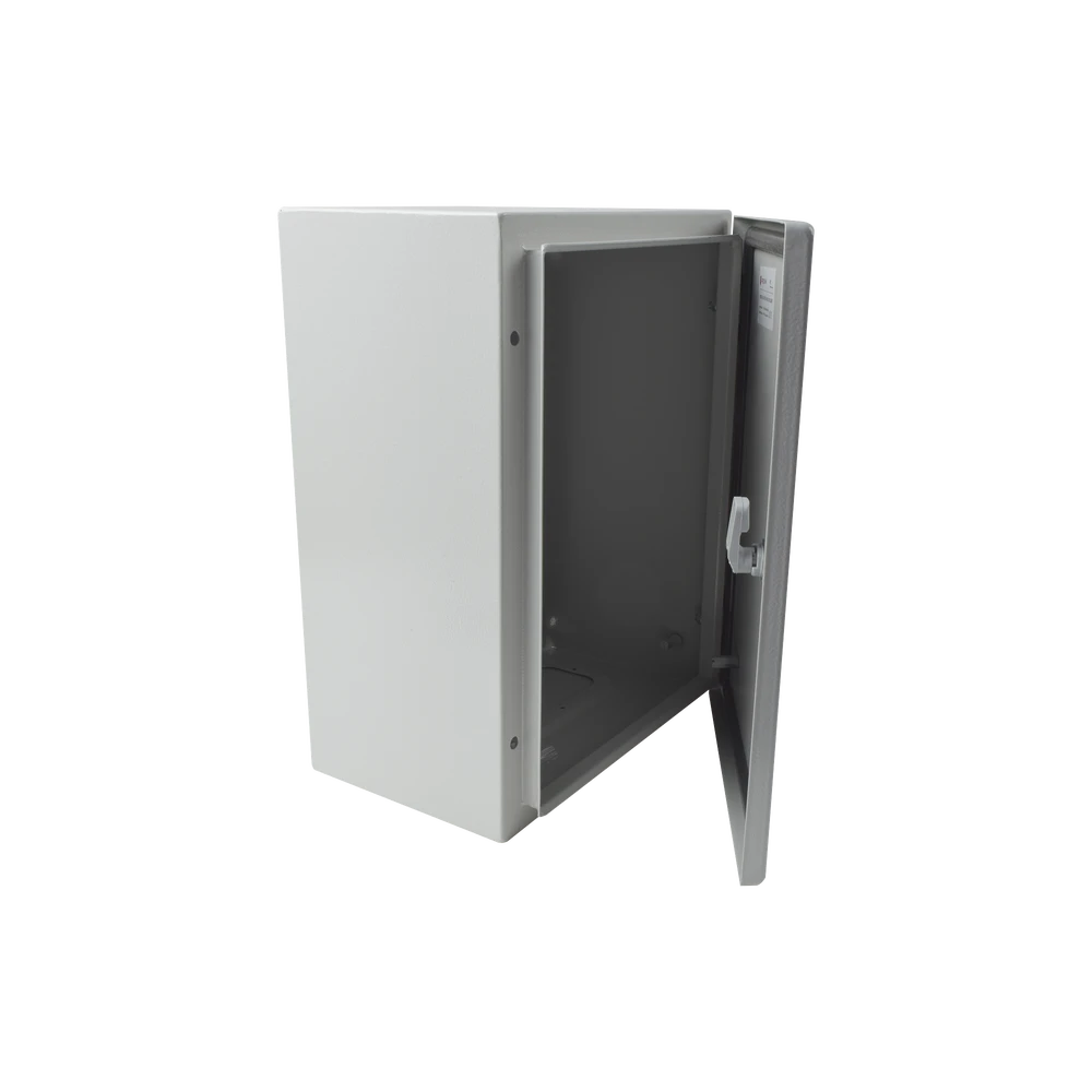 GABINETE DE ACERO IP66 USO EN INTEMPERIE (300 X 400 X 200 MM) CON PLACA TRASERA INTERIOR Y COMPUERTA INFERIOR ATORNILLABLE (INCLUYE CHAPA Y LLAVE).-Gabinetes para Exterior-PRECISION-Bsai Seguridad & Controles