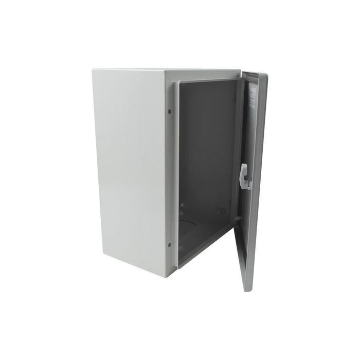 GABINETE DE ACERO IP66 USO EN INTEMPERIE (300 X 400 X 200 MM) CON PLACA TRASERA INTERIOR Y COMPUERTA INFERIOR ATORNILLABLE (INCLUYE CHAPA Y LLAVE).-Gabinetes para Exterior-PRECISION-Bsai Seguridad & Controles